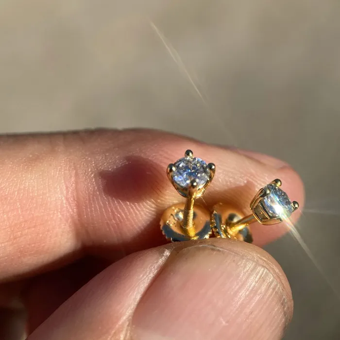Moissanite Earrings 06CT TW 14k Gold Plated 925 Sterling Silver Pass Diamond Tester 4MM Bling Cartel Earrings Moissanite Earrings 06CT TW 14k Gold Plated 925 Sterling Silver Pass Diamond Tester 4MM Bling Cartel Earrings