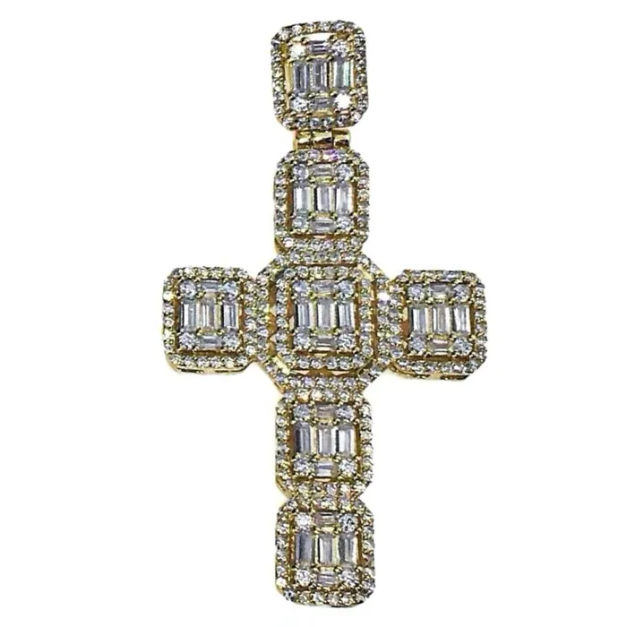 Necklaces 14k Gold Plated over 925 Silver Baguette Cross Pendant 2 Bling Cartel Admin