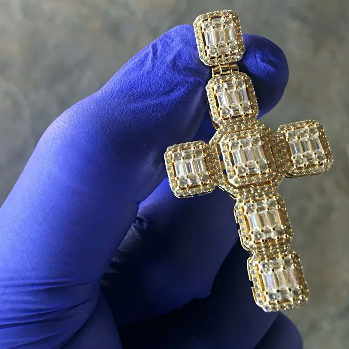 Necklaces 14k Gold Plated over 925 Silver Baguette Cross Pendant 2 Bling Cartel Admin