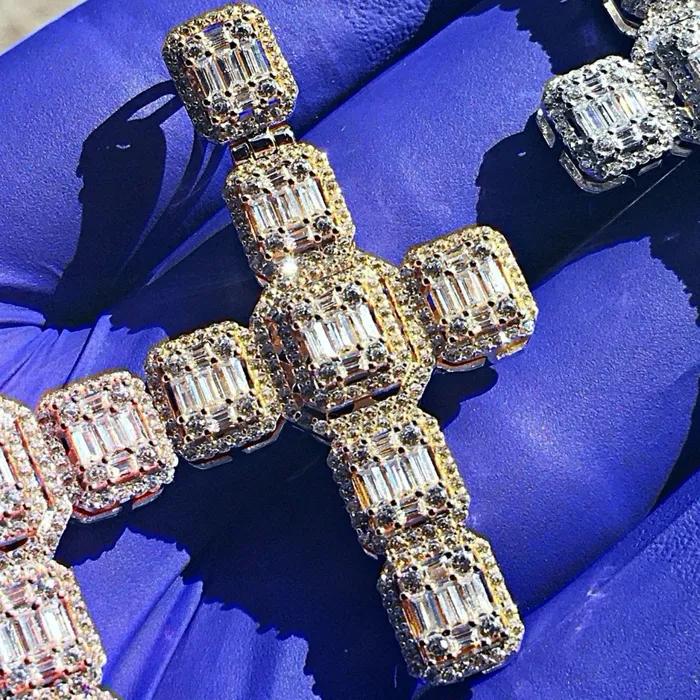 Necklaces 14k Gold Plated over 925 Silver Baguette Cross Pendant 2 Bling Cartel Admin