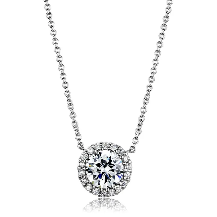 Necklaces Alamode 3W1027 Rhodium Brass Chain Pendant with AAA Grade CZ in Clear