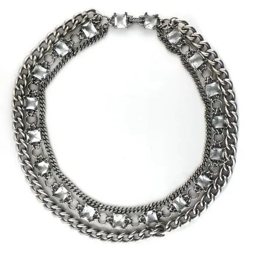 Necklaces Alamode LO1137 Antique Silver Brass Necklace with Synthetic Synthetic Glass in Clear Necklaces Alamode LO1137 Antique Silver Brass Necklace with Synthetic Synthetic Glass in Clear