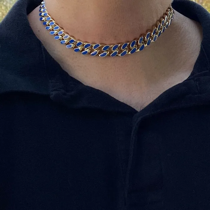 Necklaces Bling Cartel Admin 14K Gold Plated 16 Blue Cuban Link Chain Necklace Necklaces Bling Cartel Admin 14K Gold Plated 16 Blue Cuban Link Chain Necklace