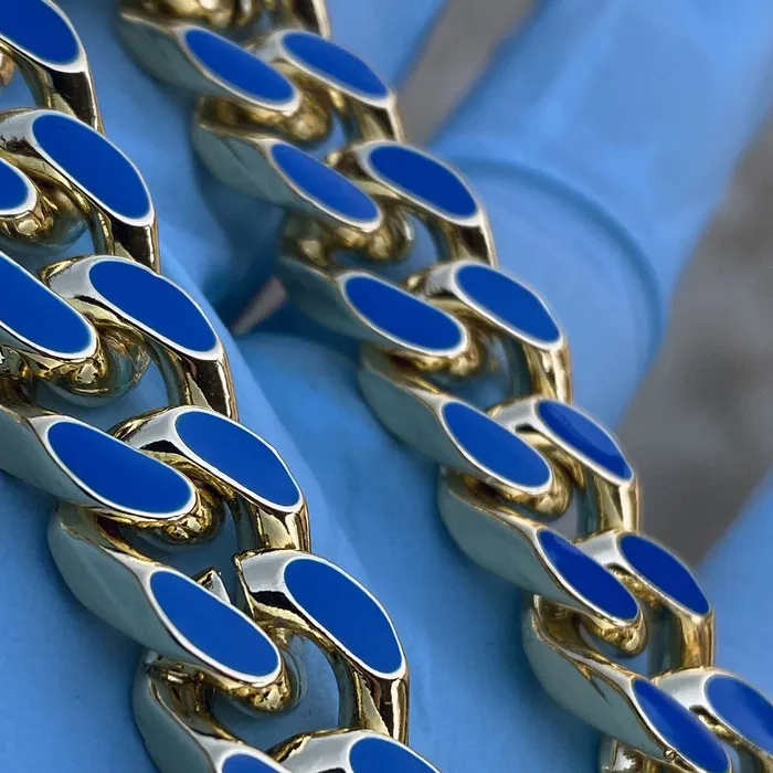 Necklaces Bling Cartel Admin 14K Gold Plated 16 Blue Cuban Link Chain Necklace Necklaces Bling Cartel Admin 14K Gold Plated 16 Blue Cuban Link Chain Necklace
