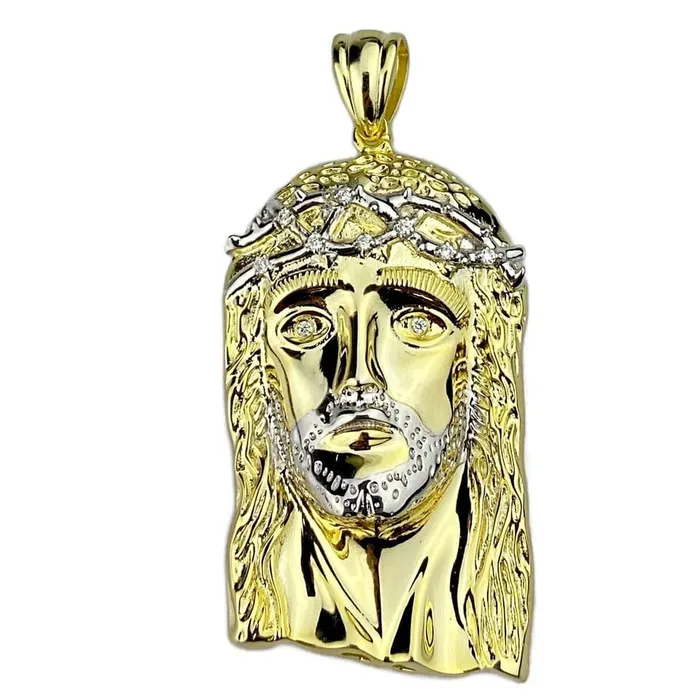 Necklaces Bling Cartel Admin 14k Gold Plated 925 Sterling Silver Real VS Diamonds Jesus Head Pendant Medium SZ 175 Necklaces Bling Cartel Admin 14k Gold Plated 925 Sterling Silver Real VS Diamonds Jesus Head Pendant Medium SZ 175