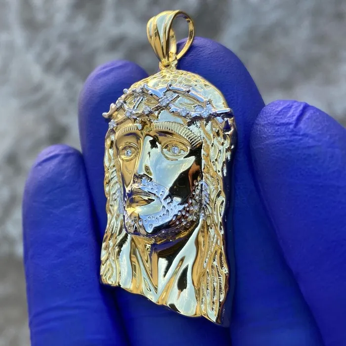Necklaces Bling Cartel Admin 14k Gold Plated 925 Sterling Silver Real VS Diamonds Jesus Head Pendant Medium SZ 175 Necklaces Bling Cartel Admin 14k Gold Plated 925 Sterling Silver Real VS Diamonds Jesus Head Pendant Medium SZ 175