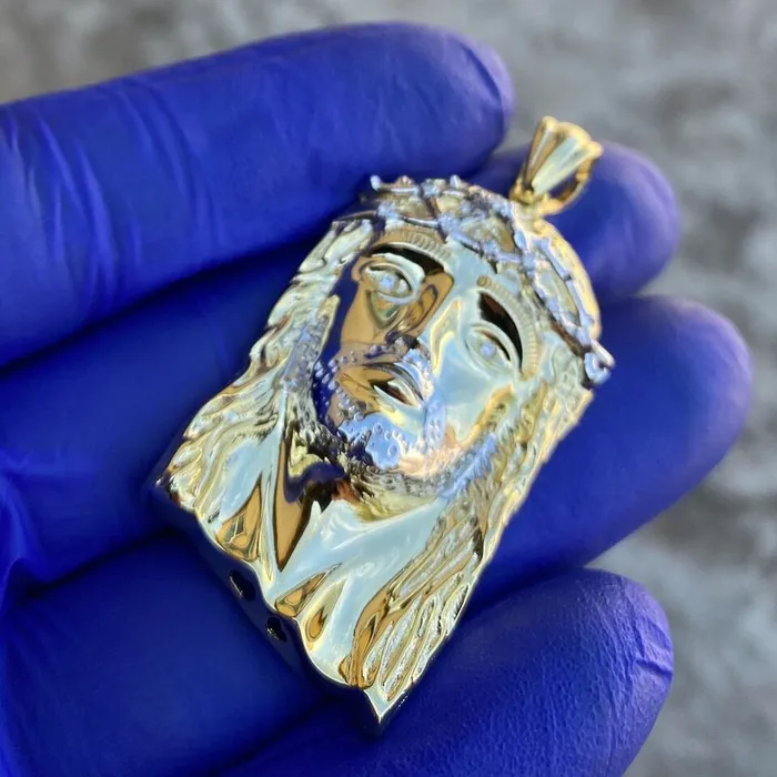 Necklaces Bling Cartel Admin 14k Gold Plated 925 Sterling Silver Real VS Diamonds Jesus Head Pendant Medium SZ 175 Necklaces Bling Cartel Admin 14k Gold Plated 925 Sterling Silver Real VS Diamonds Jesus Head Pendant Medium SZ 175