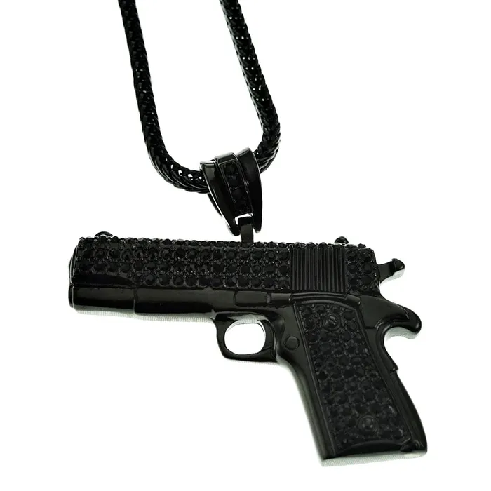 Necklaces Bling Cartel Admin Black Gun Pistol 36 Franco Chain Necklace