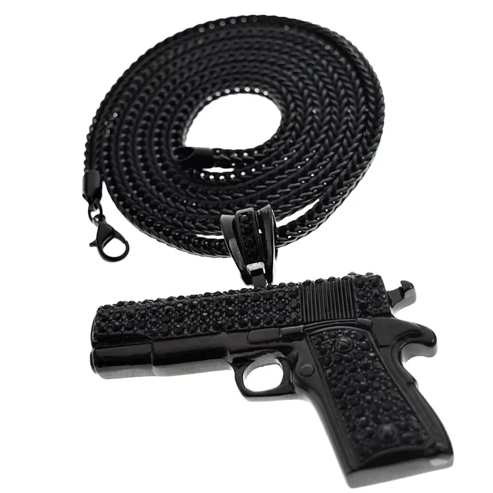 Necklaces Bling Cartel Admin Black Gun Pistol 36 Franco Chain Necklace