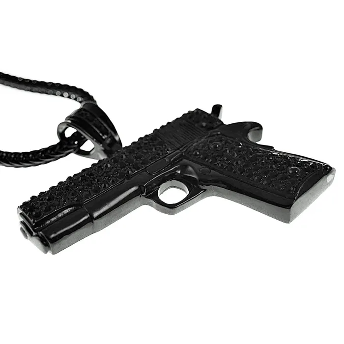 Necklaces Bling Cartel Admin Black Gun Pistol 36 Franco Chain Necklace
