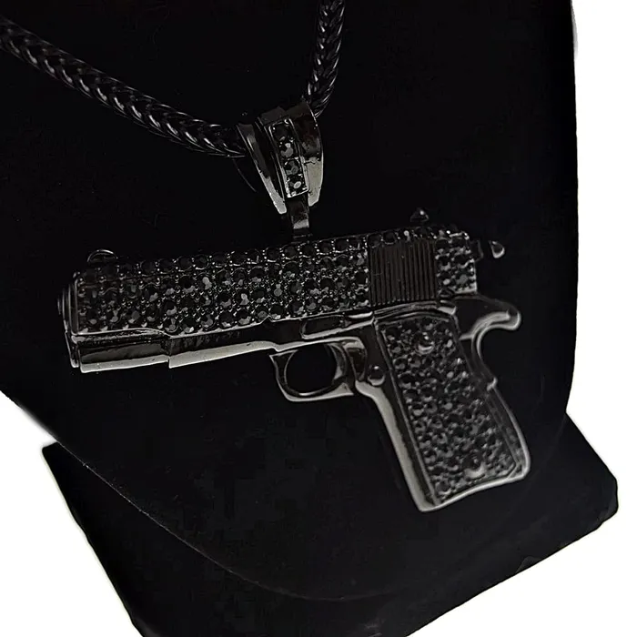 Necklaces Bling Cartel Admin Black Gun Pistol 36 Franco Chain Necklace