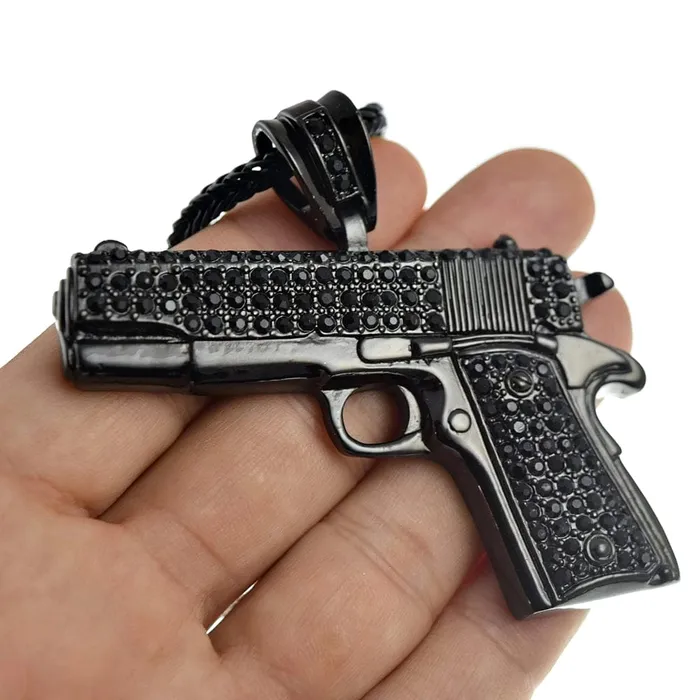 Necklaces Bling Cartel Admin Black Gun Pistol 36 Franco Chain Necklace