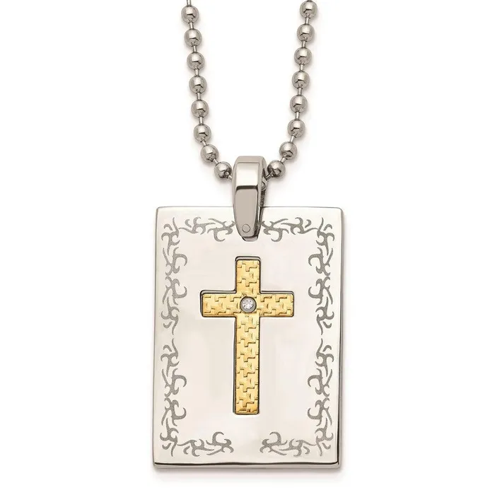 Necklaces Chisel Stainless Steel w18k Polished Laser Etched Square Cross Diamond Necklace Necklaces Chisel Stainless Steel w18k Polished Laser Etched Square Cross Diamond Necklace