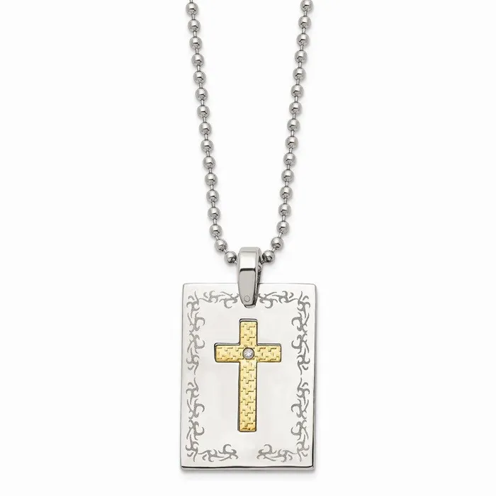 Necklaces Chisel Stainless Steel w18k Polished Laser Etched Square Cross Diamond Necklace Necklaces Chisel Stainless Steel w18k Polished Laser Etched Square Cross Diamond Necklace