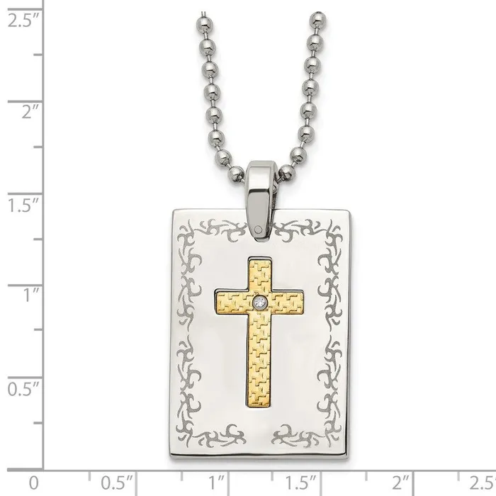 Necklaces Chisel Stainless Steel w18k Polished Laser Etched Square Cross Diamond Necklace Necklaces Chisel Stainless Steel w18k Polished Laser Etched Square Cross Diamond Necklace