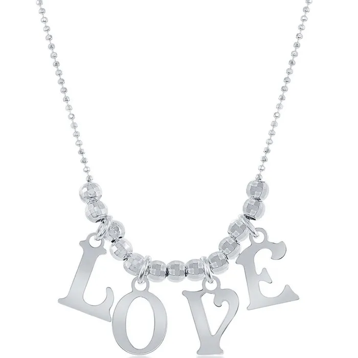 Necklaces Classic Classic Womens Necklace Sterling Silver Beaded LOVE with Lobster Clasp L3415 Necklaces Classic Classic Womens Necklace Sterling Silver Beaded LOVE with Lobster Clasp L3415