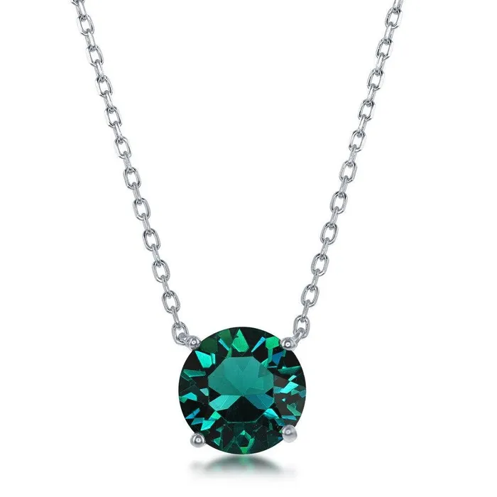 Necklaces Classic Sterling Silver 8mm Emerald May Swarovski Element Necklace Necklaces Classic Sterling Silver 8mm Emerald May Swarovski Element Necklace