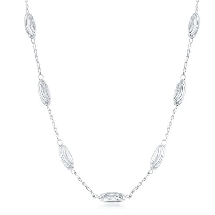 Necklaces Classic Sterling Silver Diamond Moon Cut Oval Bead Necklace