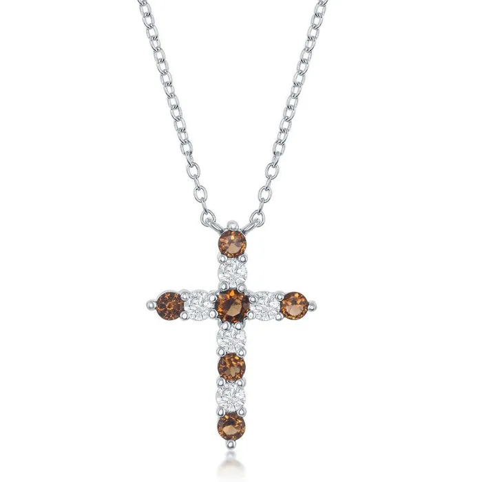 Necklaces Classic Sterling Silver Garnet CZ January Birthstone Cross Necklace Necklaces Classic Sterling Silver Garnet CZ January Birthstone Cross Necklace