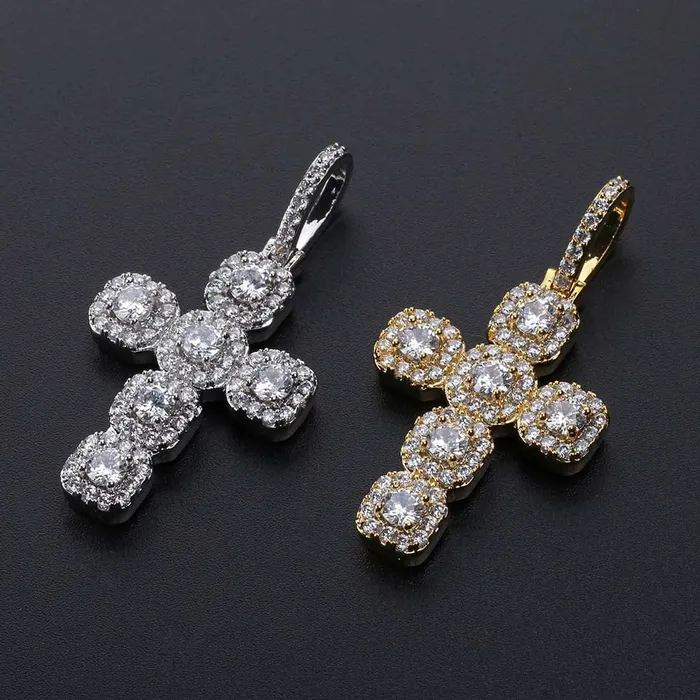 Necklaces GoldSilver Baguette Cross Pendant VVS Jewelry