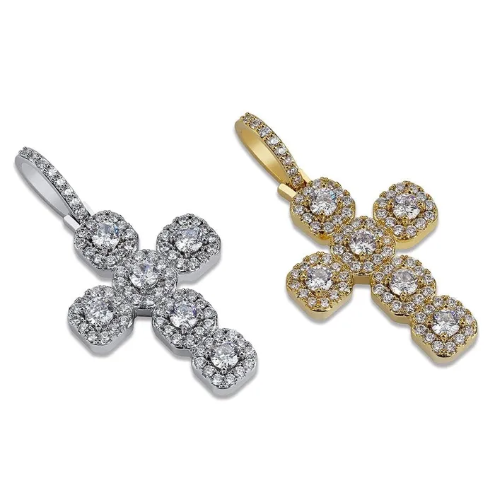 Necklaces GoldSilver Baguette Cross Pendant VVS Jewelry