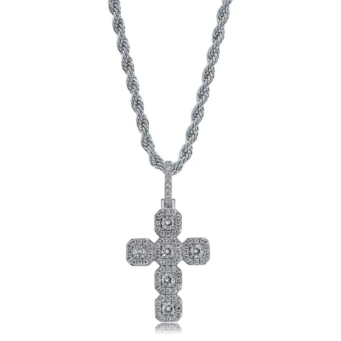 Necklaces GoldSilver Baguette Cross Pendant VVS Jewelry