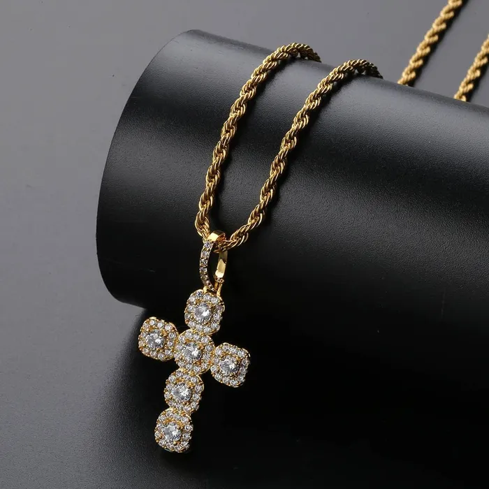 Necklaces GoldSilver Baguette Cross Pendant VVS Jewelry