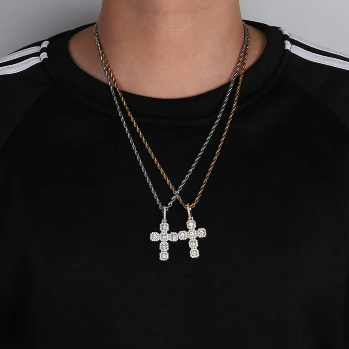 Necklaces GoldSilver Baguette Cross Pendant VVS Jewelry