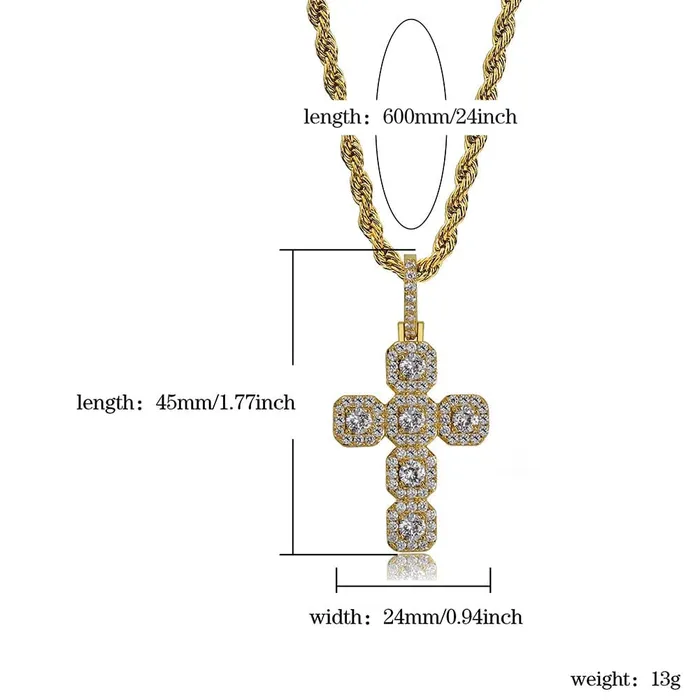 Necklaces GoldSilver Baguette Cross Pendant VVS Jewelry
