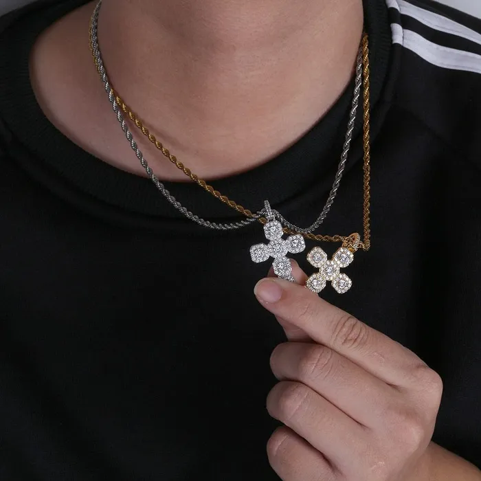 Necklaces GoldSilver Baguette Cross Pendant VVS Jewelry