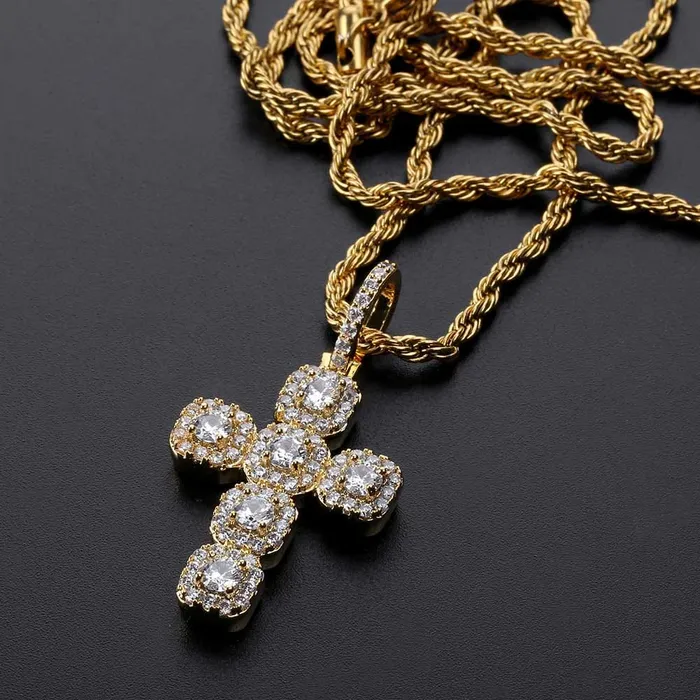 Necklaces GoldSilver Baguette Cross Pendant VVS Jewelry