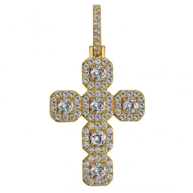 Necklaces GoldSilver Baguette Cross Pendant VVS Jewelry