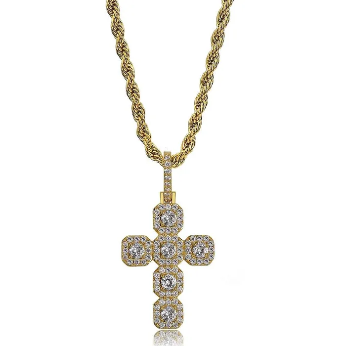 Necklaces GoldSilver Baguette Cross Pendant VVS Jewelry