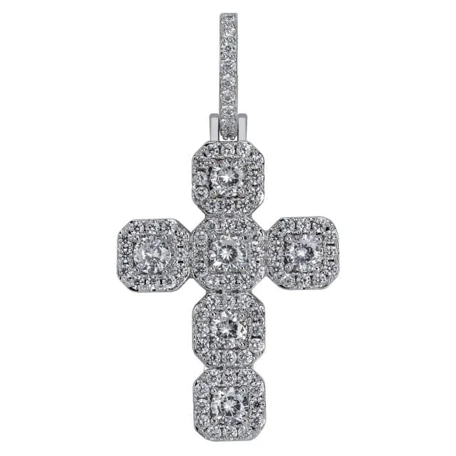 Necklaces GoldSilver Baguette Cross Pendant VVS Jewelry