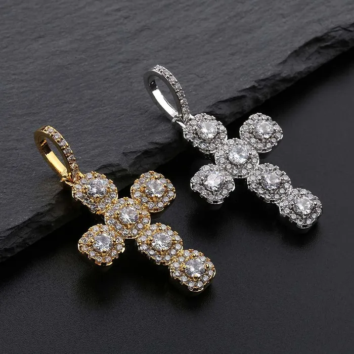 Necklaces GoldSilver Baguette Cross Pendant VVS Jewelry