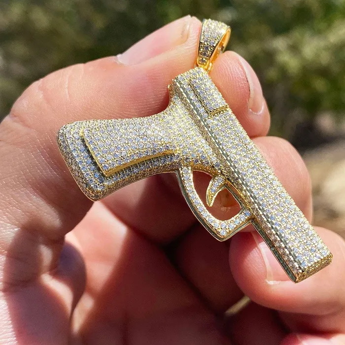 Necklaces Gun Pistol Iced Pendant Gold Finish Over 925 Sterling Silver Bling Cartel Admin