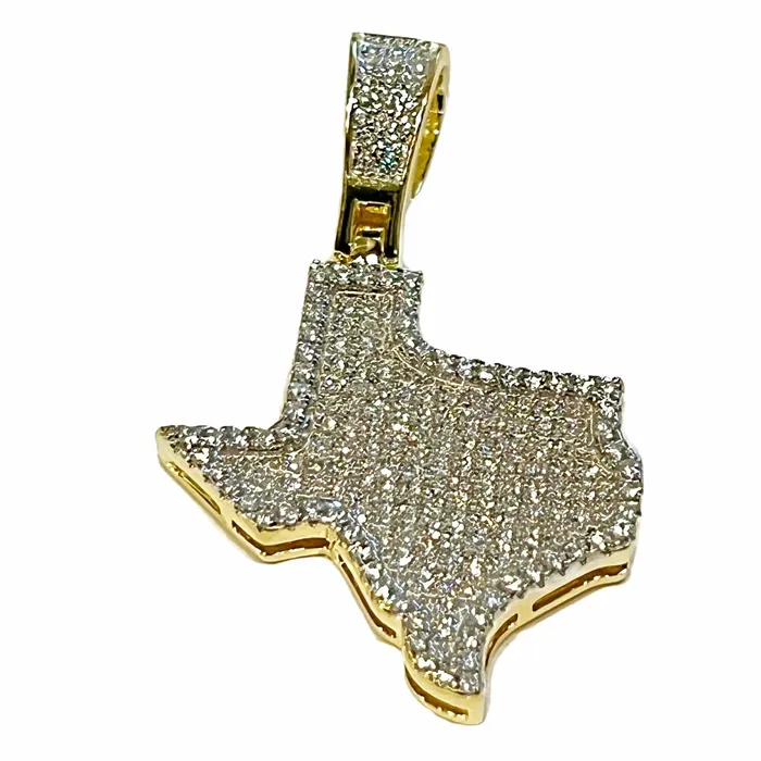 Necklaces Harlem 14k Gold Plated 925 Sterling Silver Texas State Iced Flooded Out CZ Pendant Necklaces Harlem 14k Gold Plated 925 Sterling Silver Texas State Iced Flooded Out CZ Pendant