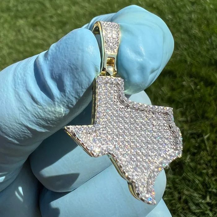 Necklaces Harlem 14k Gold Plated 925 Sterling Silver Texas State Iced Flooded Out CZ Pendant Necklaces Harlem 14k Gold Plated 925 Sterling Silver Texas State Iced Flooded Out CZ Pendant