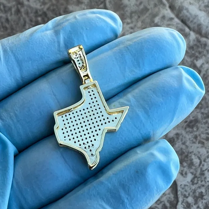 Necklaces Harlem 14k Gold Plated 925 Sterling Silver Texas State Iced Flooded Out CZ Pendant Necklaces Harlem 14k Gold Plated 925 Sterling Silver Texas State Iced Flooded Out CZ Pendant