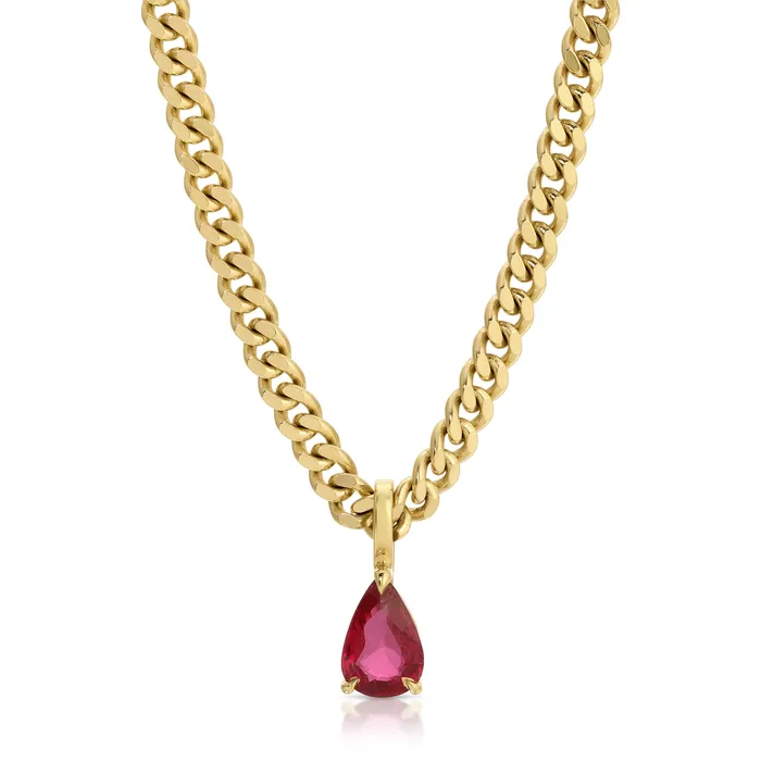 Necklaces RUBY PEAR PENDANT ON BABY CURB CHAIN anitako