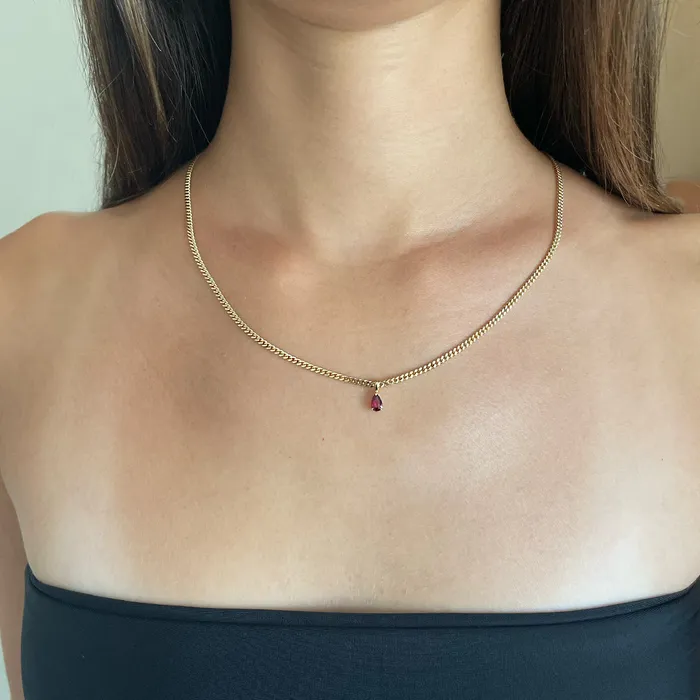 Necklaces RUBY PEAR PENDANT ON BABY CURB CHAIN anitako