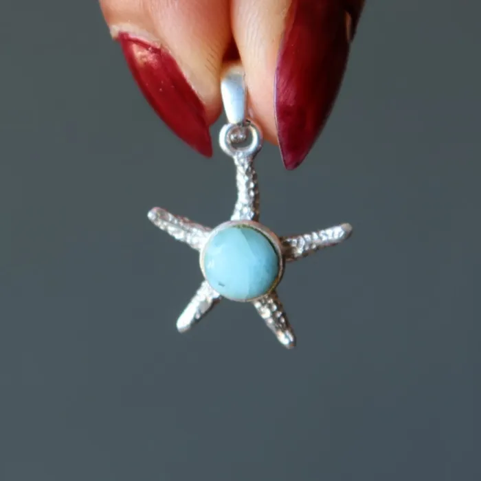 Necklaces Satin Crystals Larimar Pendant Blue Starfish Spirit Stone Sterling Silver