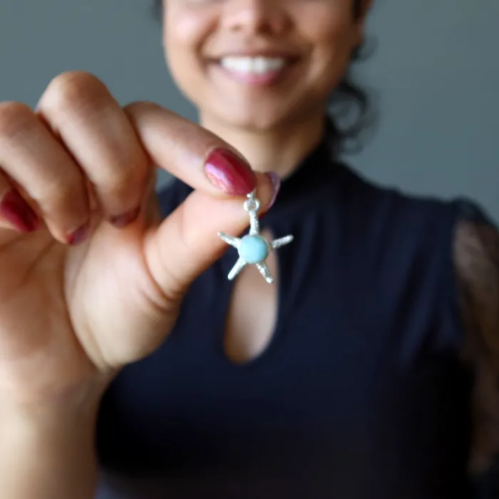Necklaces Satin Crystals Larimar Pendant Blue Starfish Spirit Stone Sterling Silver
