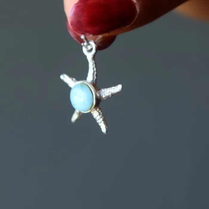 Necklaces Satin Crystals Larimar Pendant Blue Starfish Spirit Stone Sterling Silver