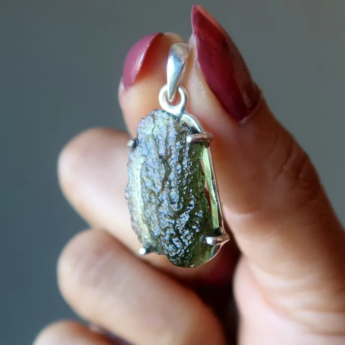 Necklaces Satin Crystals Moldavite Pendant Mini Monster Manifestation Gem Sterling