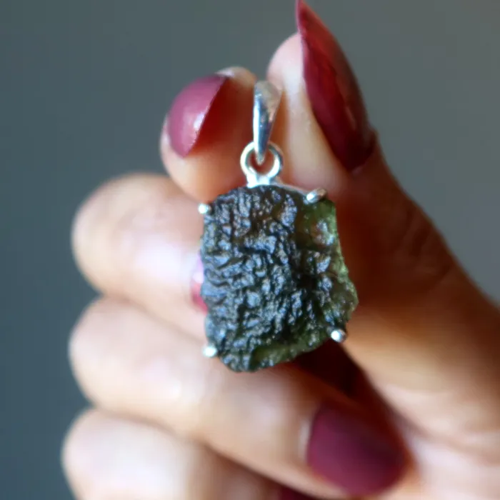 Necklaces Satin Crystals Moldavite Pendant Mini Monster Manifestation Gem Sterling