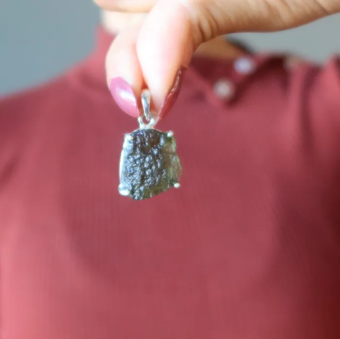 Necklaces Satin Crystals Moldavite Pendant Mini Monster Manifestation Gem Sterling