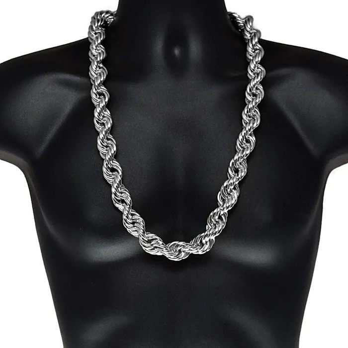 Necklaces Silver Tone Rope Chain Necklace 20mm Thick x 30 Inch Bling Cartel Admin