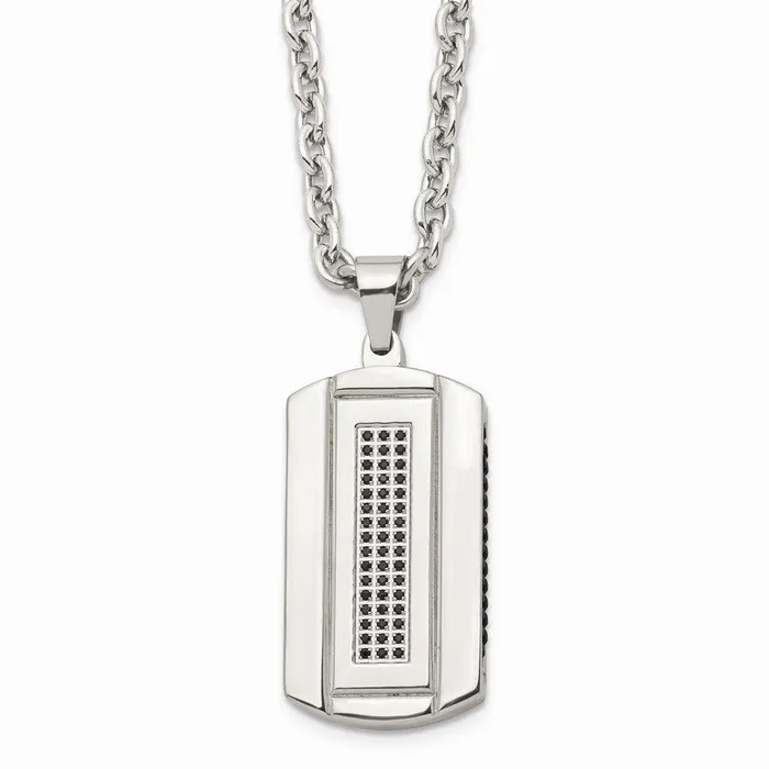 Necklaces Stainless Steel Brushed and Polished Black Ipplated and CZ Necklace Chisel Necklaces Stainless Steel Brushed and Polished Black Ipplated and CZ Necklace Chisel
