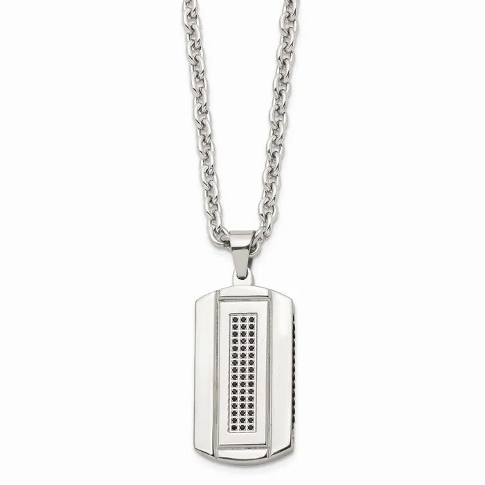 Necklaces Stainless Steel Brushed and Polished Black Ipplated and CZ Necklace Chisel Necklaces Stainless Steel Brushed and Polished Black Ipplated and CZ Necklace Chisel